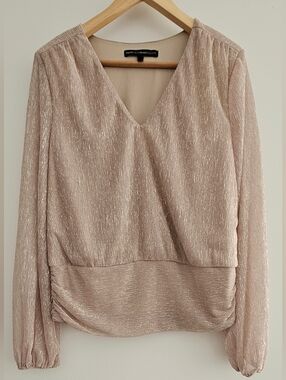 White House Black Market Dusty Rose Silver Glitter Top Size L